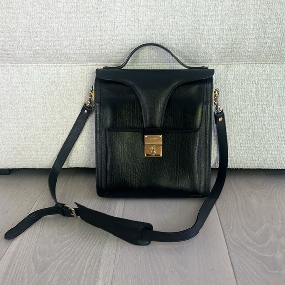 Bally Bag Black Leather Top Handle Satchel with Crossbody Strap Vintage Handbag - Picture 1 of 16